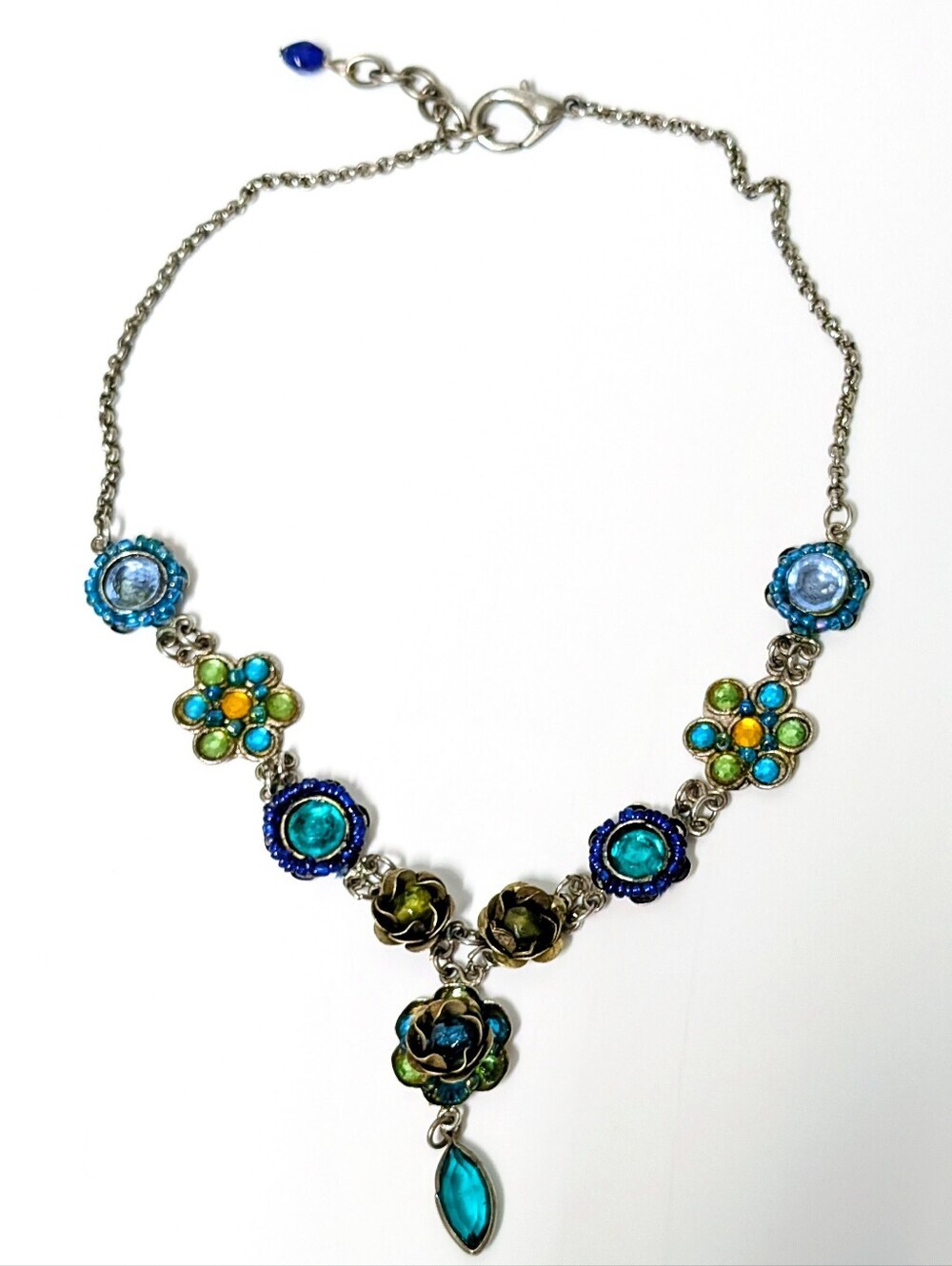 Vintage 1960's Floral Bids And Glass Crystals Necklace